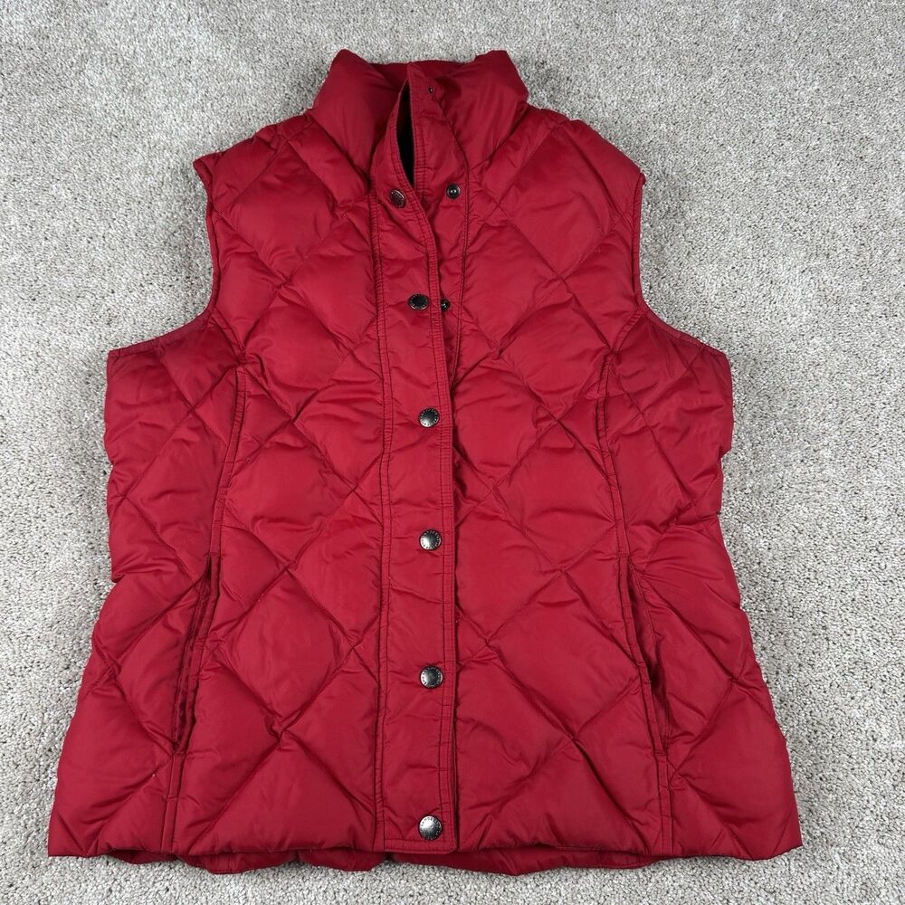 Lands End Women's Goose Down Puffer Vest Button Snow Cold Outdoors Red XS 4-6